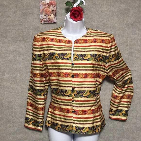 VTG ARTSY ANDRIANNA PAPEL 100% SILK JACKET BLAZER JACQUARD STRIPES SZ 10 LIKE … - Picture 9 of 9